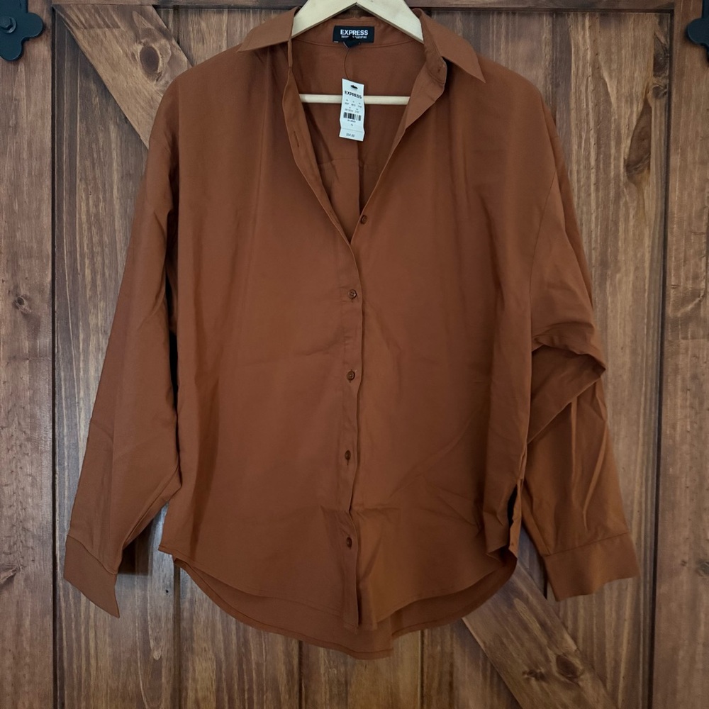 NWT Express Rust Boyfriend Portofino Button-Up Shirt Small